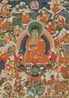 Shakyamuni Buddha and the Sixteen Arhats, 19th century. Creator: Tibetan culture.