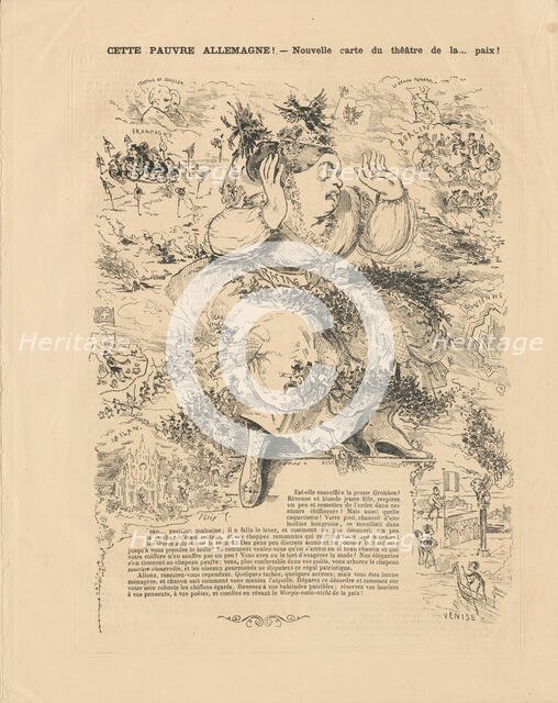 Poor Germany! - New map of the theatre of . . . Peace! , 1866. Creator: Gillot, Firmin (1820-1872).