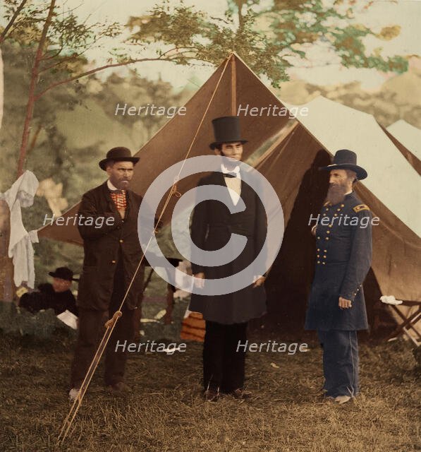 [President Abraham Lincoln, Major General John A. McClernand (right), and E. J...., October 3, 1862. Creator: Alexander Gardner.