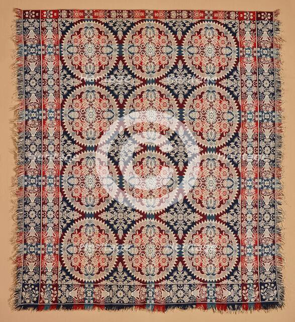 Bed Cover (Jacquard Coverlet), about 1850. Creator: Unknown.