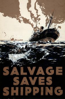 'Salvage saves Shipping', World War II poster, between 1939 and 1946. Creators: Central Office of Information, E Oliver.