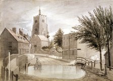 Hackney Brook and St John's church, Hackney, London, c1790. Artist: Unknown