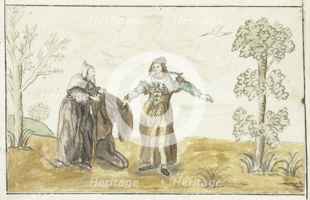 Hermit gives a lady his cloak, c.1641-before 1648. Creator: Gesina ter Borch.