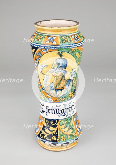 Albarello, Urbania, c. 1550. Creators: Unknown, Castel Durante potteries.