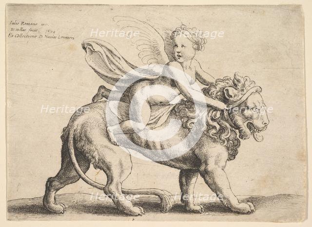 Cupid on a lion, 1652. Creator: Wenceslaus Hollar.
