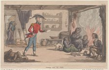 Getting into his Billet, from "The Military Adventures of Johnny Newcome", 1815., 1815. Creator: Thomas Rowlandson.