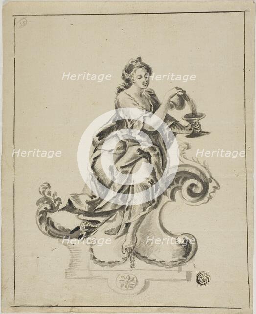Woman Seated on Rococo Scroll, n.d. Creator: Unknown.