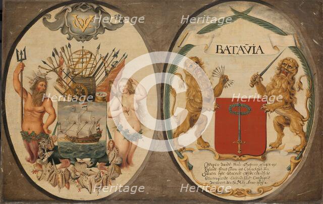 The Arms of the Dutch East India Company and of the Town of Batavia, 1651. Creator: Jeronimus Becx II.