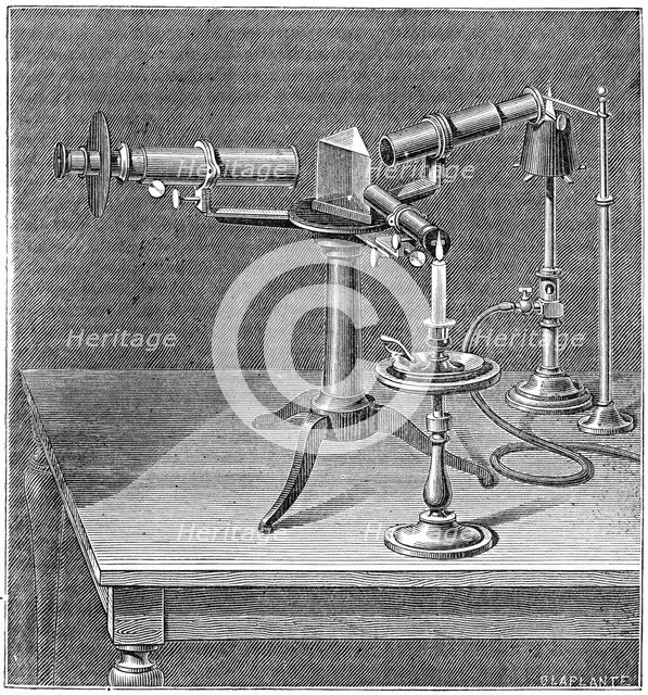 Spectroscopic apparatus used by Robert Wilhelm Bunsen and Gustav Robert Kirchhoff, c1895. Artist: Unknown