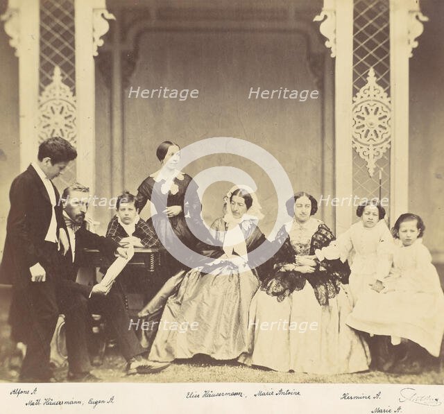 [Group portrait of the Antoine and Höusermann Families], 1850s-60s. Creator: Franz Antoine.