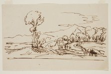 Landscape with Buildings and Bridge, c1820-1848. Creator: Thomas Cole.