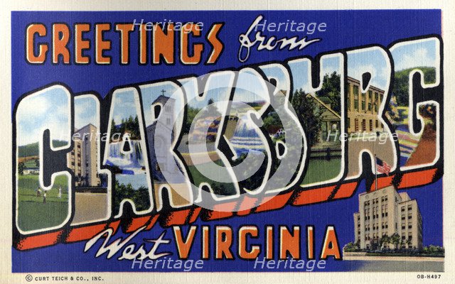 'Greetings from Clarksburg, West Virginia', postcard, 1940. Artist: Unknown