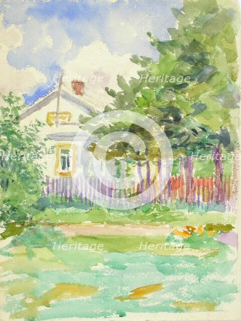 The end of the white building behind the fence. Creator: Maria Wiik.