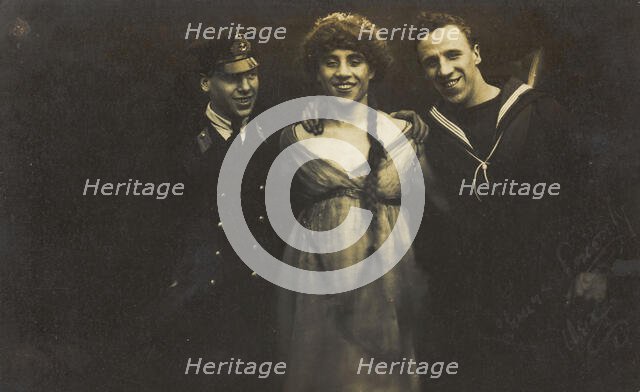 Three sailors with arms round each other, 1917. Creator: Unknown.