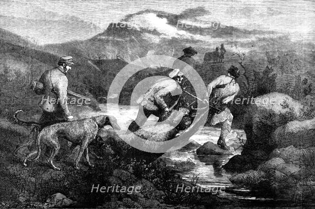 "Bringing Home the Deer" - painted by Bottomley, 1857. Creator: Unknown.