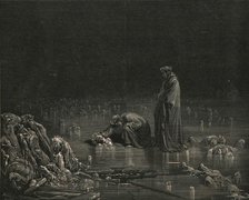 'Then seizing on his hinder scalp, I cried: "Name thee, or not a hair shall tarry here"', c1890.  Creator: Gustave Doré.