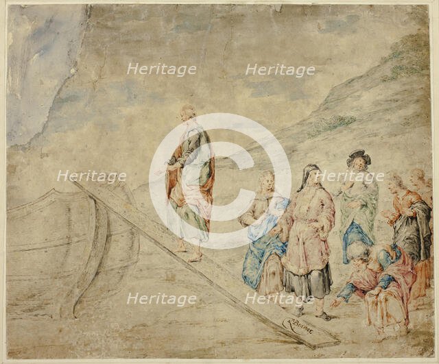 Man Mounting Plank to Boat, 1660/69. Creator: Unknown.