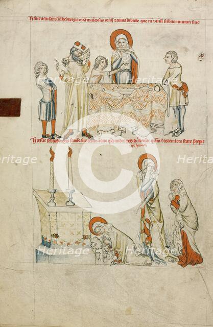 Saint Hedwig Refusing to Drink Wine: Saint Hedwig Praying before an Altar, 1353. Creator: Unknown.