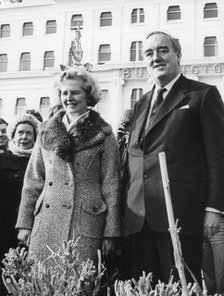 Margaret Thatcher and William Whitelaw on Eastbourne sea front, Sussex, 8th February 1975. Artist: Unknown