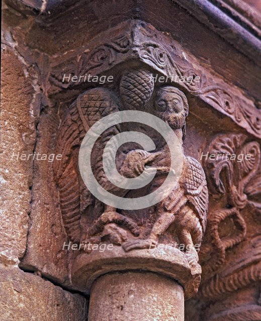 Capital decorated with animal motifs in the cloister of the old monastery.