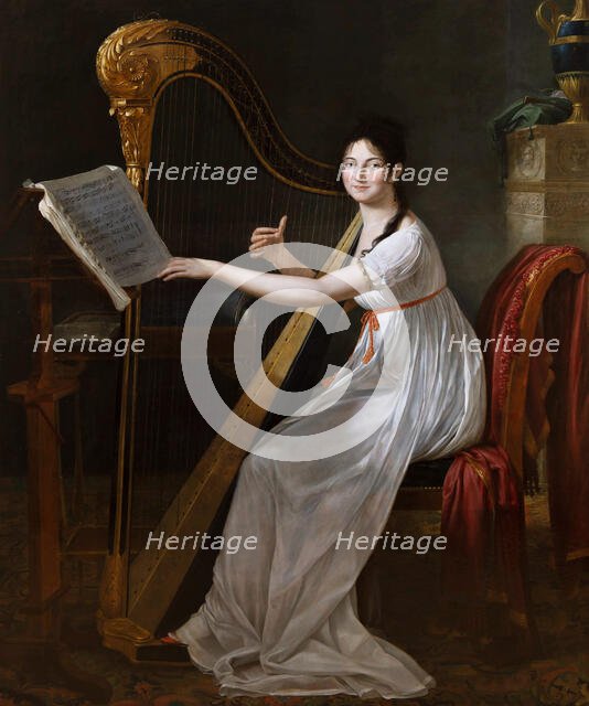 Portrait of Adèle Papin playing the harp, 1799. Creator: Guillon-Lethière, Guillaume (1760-1832).