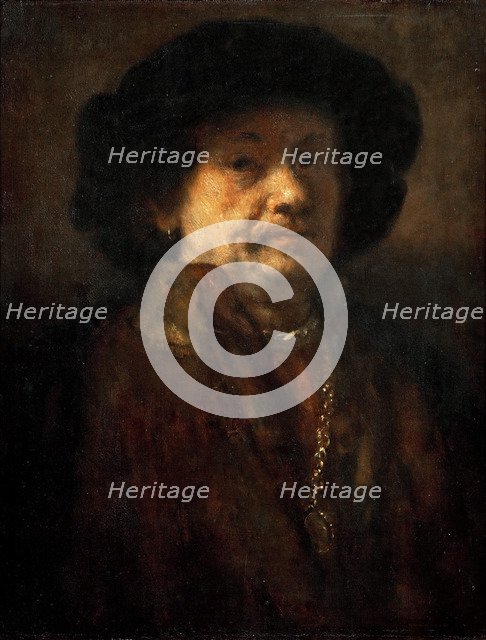 Self-Portrait in a fur coat with gold chain and earring, 1655.