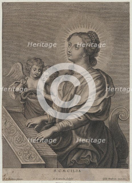 Saint Cecilia playing the organ with two putti at left, ca. 1654-77. Creator: Adriaen Lommelin.