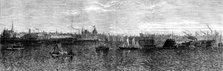 The Great Fire at Chicago: view of the city from Lake Michigan, 1871. Creator: Unknown.