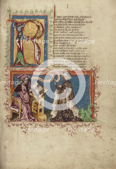 A Scribe and a Woman; Weltchronik, about 1400-1410. Creator: Unknown.