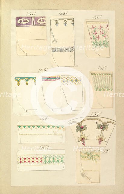 Thirteen Designs for Decorated Cups, 1845-55. Creator: Alfred Crowquill.