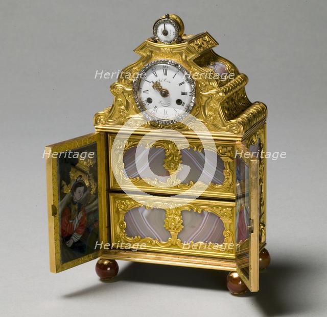Miniature Cabinet with Watch, c. 1770-75. Creator: James Cox (British), attributed to.