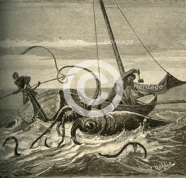 'The Fishermen Battle with the Giant Squid', 1881. Creator: Unknown.