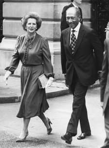 Margaret Thatcher and President Anwar Sadat walking to Downing Street, 3rd August 1981. Artist: Unknown