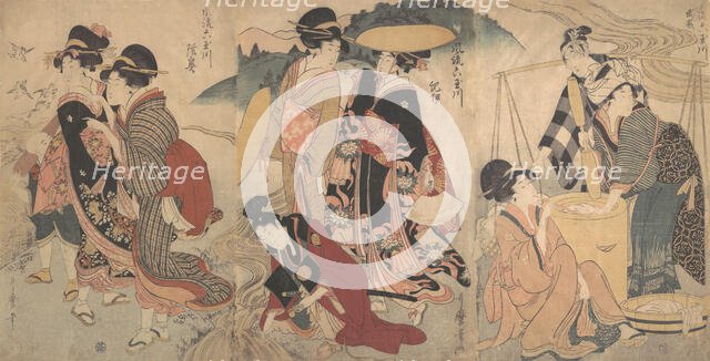 Women and a Man in the Country; Some pageant(?), late 18th-early 19th century. Creator: Kitagawa Utamaro.