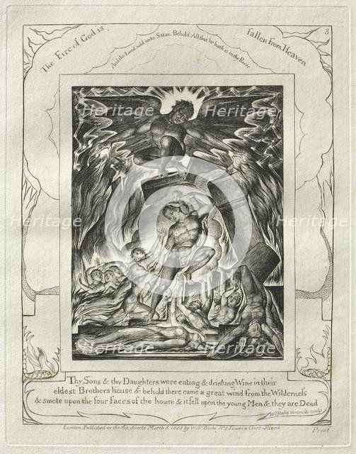 The Book of Job: Pl. 3, Thy Sons and thy Daughters were eating and drinking Wine..., 1825. Creator: William Blake (British, 1757-1827).