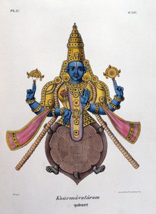 Vishnu, one of the gods of the Hindu trinity (trimurti), 1828. Artist: Anon