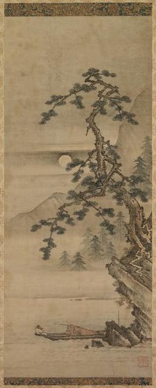 Moonlit Landscape of Pine Tree with Old Man in Boat, Muromachi period, 1392-1573. Creator: Oguri Sotan (Japanese, 1413-1481).