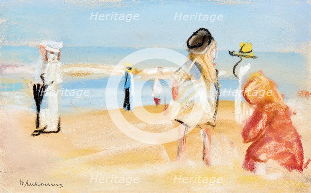 Figures on the beach.