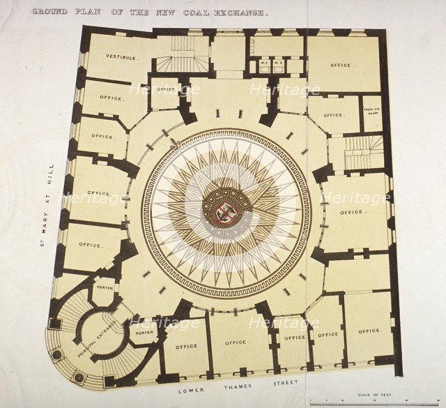 Ground plan of the New Coal Exchange in Lower Thames Street, City of London, 1849. Artist: Anon