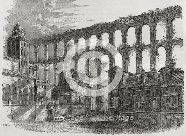 Roman aqueduct, Segovia, Spain, 1852. Creator: Unknown.