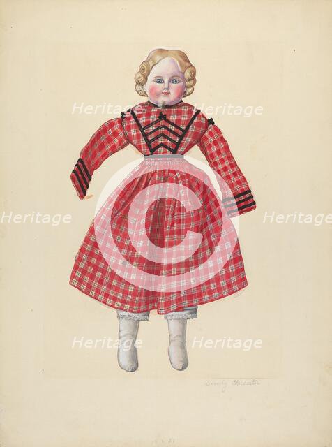 Doll with Bisque Head, c. 1936. Creator: Beverly Chichester.