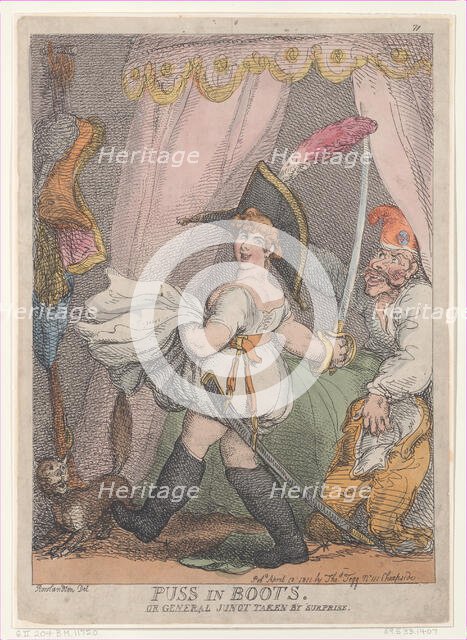 Puss in Boots or General Junot Taken by Surprise, April 12, 1811., April 12, 1811. Creator: Thomas Rowlandson.