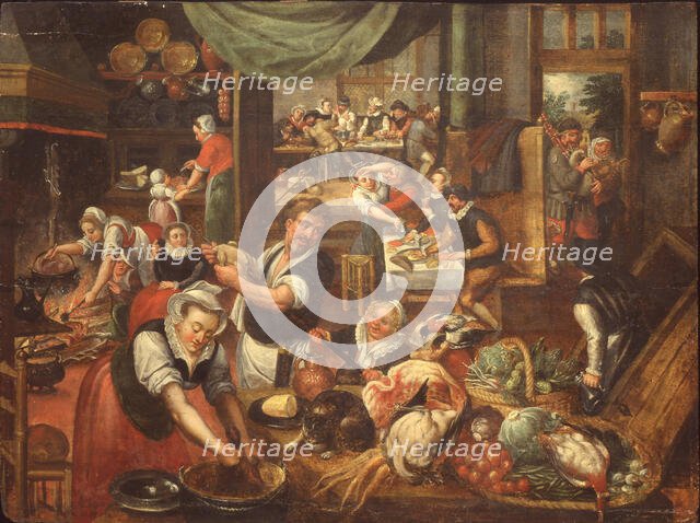 Kitchen Interior , 1565. Creator: Cleve, Marten van, the Elder (1520-1570).