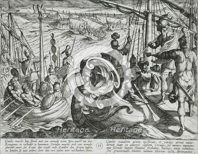 Dutch and Roman Flotillas on the Rhine, published 1612. Creator: Antonio Tempesta.