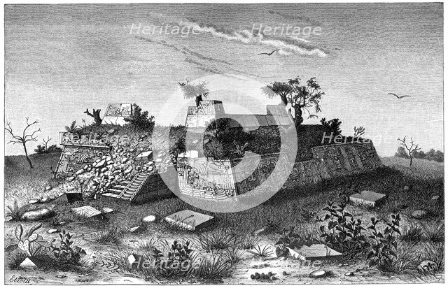 Ruins of the pyramid steps of Xochicalco, Mexico, 1901. Artist: Unknown
