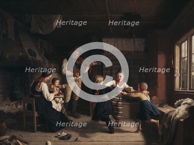 Sunday Evening in a Farmhouse in Dalarna, 1860. Creator: Amalia Lindegren.