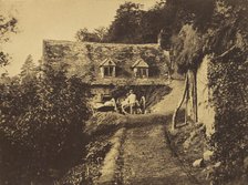 Rustic Cottage with Figures and Carts, ca. 1855. Creator: Unknown.