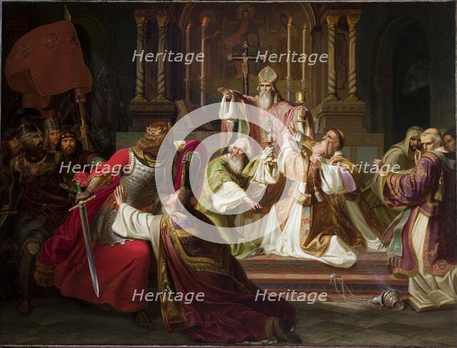 Bishop Stanislaw Szczepanowski Putting a Curse on King Boleslaw Smialy, c1840. Creator: Juliusz Knoor.