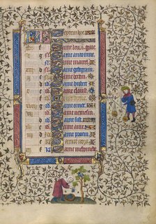 Calendar Page for September: Harvesting Grapes: Libra, about 1410. Creator: Unknown.