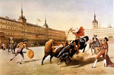 Bullfight in the Plaza Mayor of Madrid, lithography by Blanchard.